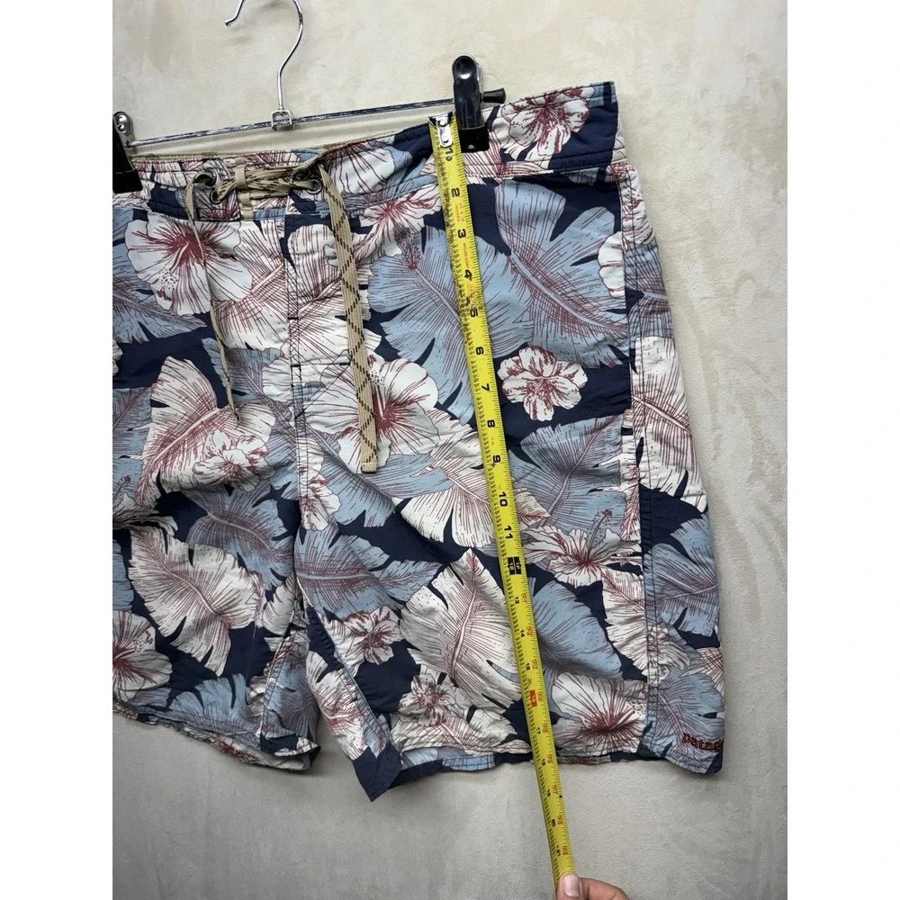 Patagonia Men's Board Swim Shorts Trunks Beach Blue Floral Zip Pocket Size 34